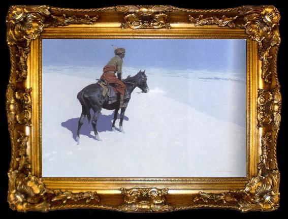 framed  Frederic Remington The Scout:Friends or Foes (mk43), ta009-2